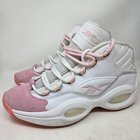 REEBOK Question Mid Allen Iverson Pink Toe White and Pink Sneakers Size 9.5 Mens - Picture 4 of 10